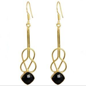 NWOT Saachi 18k Gold Clad Faceted Onyx Earrings